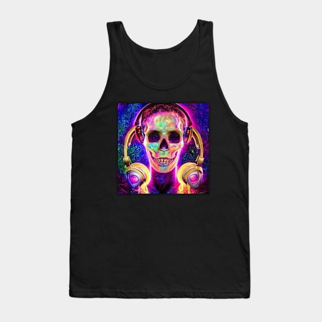 Headphones Skull Listening To Music Tank Top by Skull Listening To Music